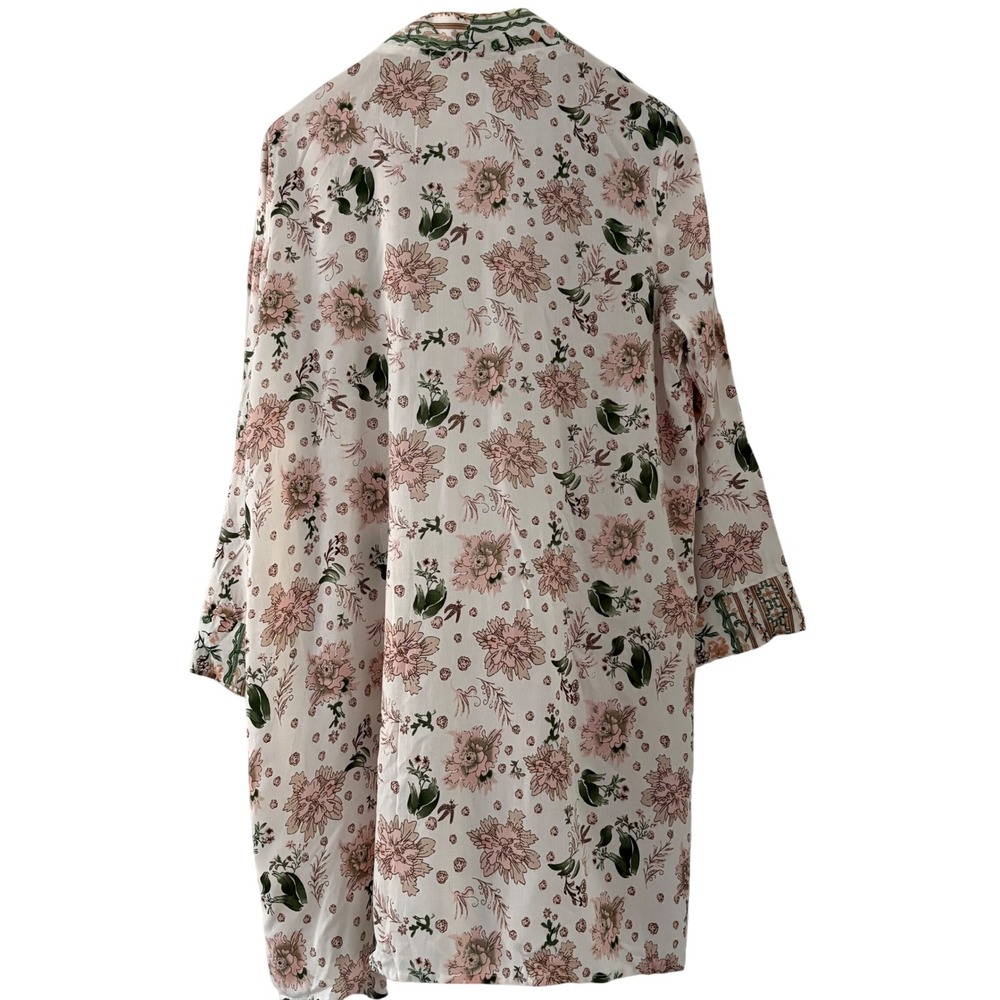 Rebellion Floral Kimono Duster Cardigan Pink Green Long Sleeve Open Front L - Picture 2 of 12